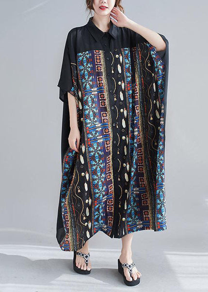 Classy Blue Print Oversized Chiffon Shirt Dress Summer AC2049