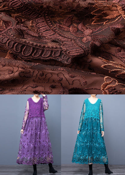 Classy Coffee Lace Embroideried Patchwork Dresses Spring LY0031