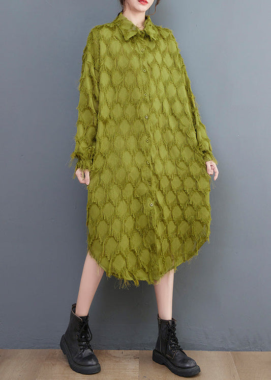 Classy Green Asymmetrical Patchwork Maxi Shirts Dresses Spring AC2071