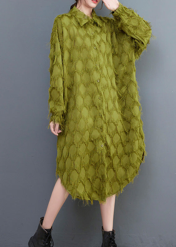 Classy Green Asymmetrical Patchwork Maxi Shirts Dresses Spring LY0647