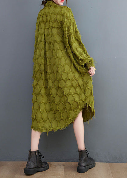 Classy Green Asymmetrical Patchwork Maxi Shirts Dresses Spring AC2071