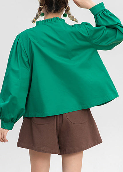 Classy Green O-Neck Patchwork Cotton Shirt Spring LY0809