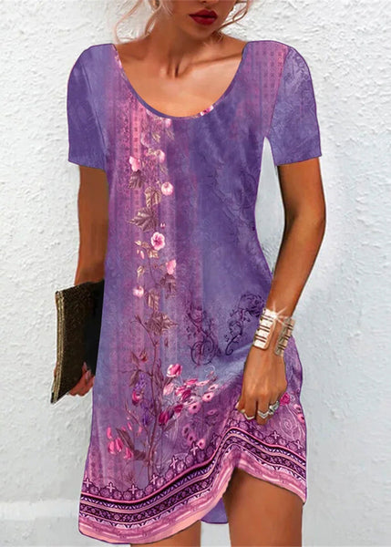 Classy Green O-Neck Print Mid Dress Short Sleeve LY1967