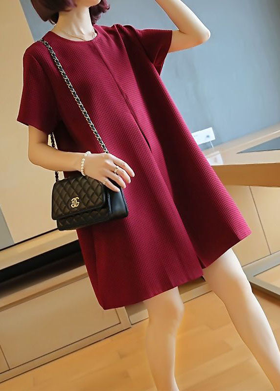 Classy Mulberry O-Neck Wrinkled Cotton Mini Dress Summer LY1460