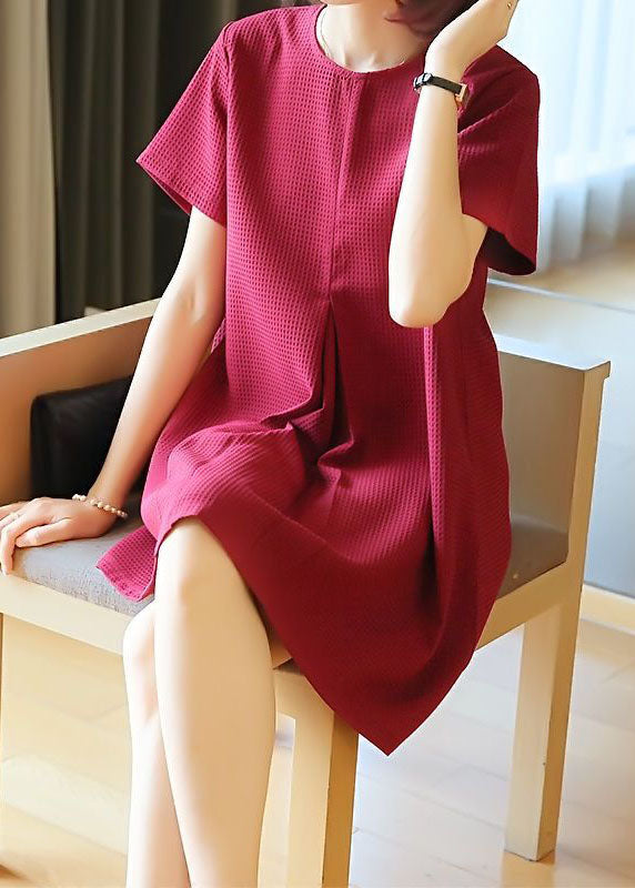 Classy Mulberry O-Neck Wrinkled Cotton Mini Dress Summer LY1460