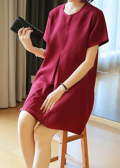 Classy Mulberry O-Neck Wrinkled Cotton Mini Dress Summer LY1460