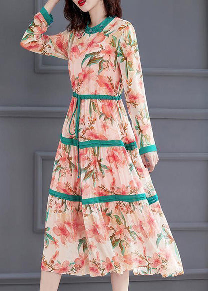 Classy Pink Stand Collar Patchwork Exra Large Hem Chiffon Cinched Dress Half Sleeve FR2013