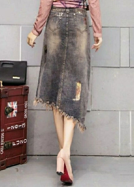 Jupes asymétriques en jean avec ceinture imprimée élégante TY1049