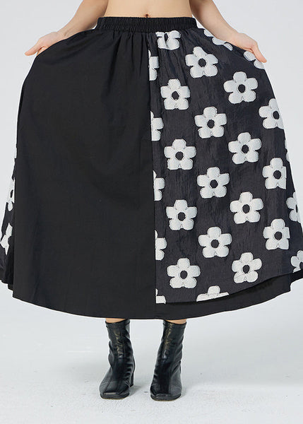 Jupe trapèze blanche élégante à patchwork floral, été LY1202