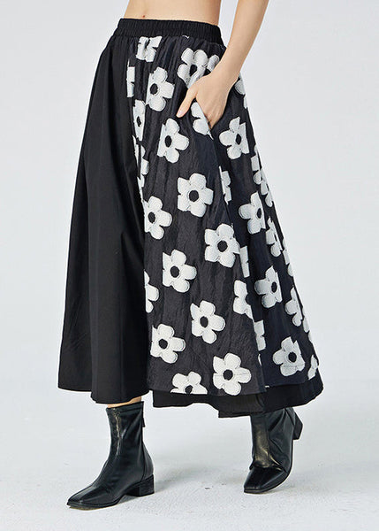 Jupe trapèze blanche élégante à patchwork floral, été LY1202