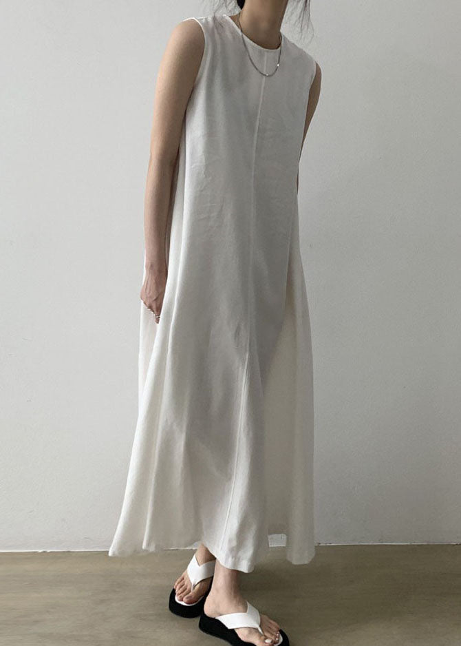 Classy White O Neck Patchwork Cotton Maxi Dresses Sleeveless LY1367