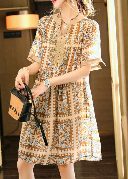 Coffee Nail Bead Party Chiffon Long Dress Short Sleeve LY1532