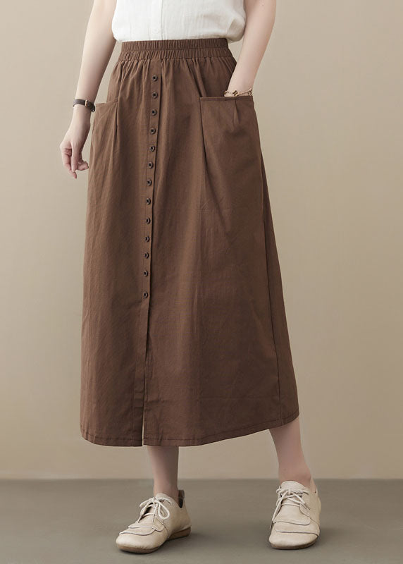 Coffee Oversized Cotton Skirts Buttons Side Open Summer LY1541