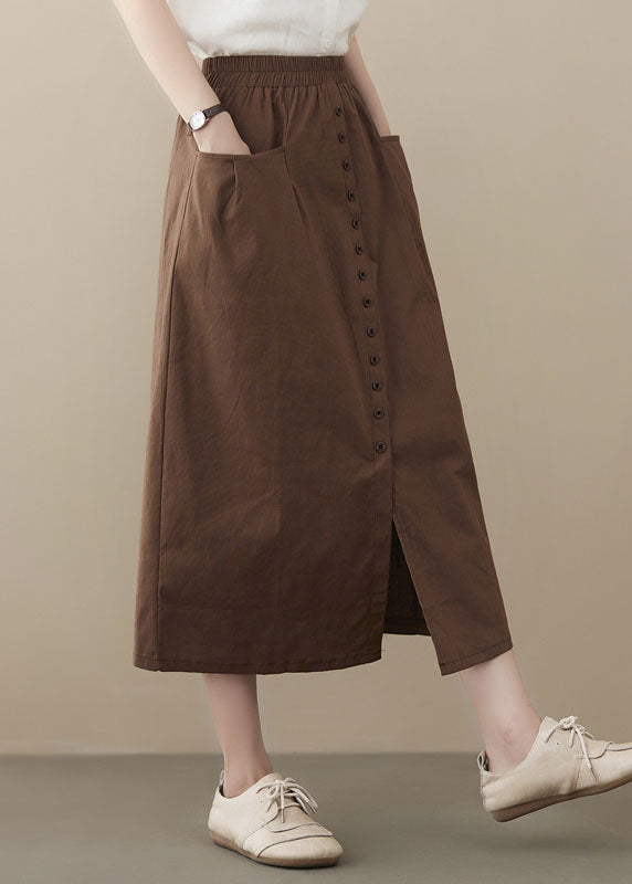 Coffee Oversized Cotton Skirts Buttons Side Open Summer LY1541