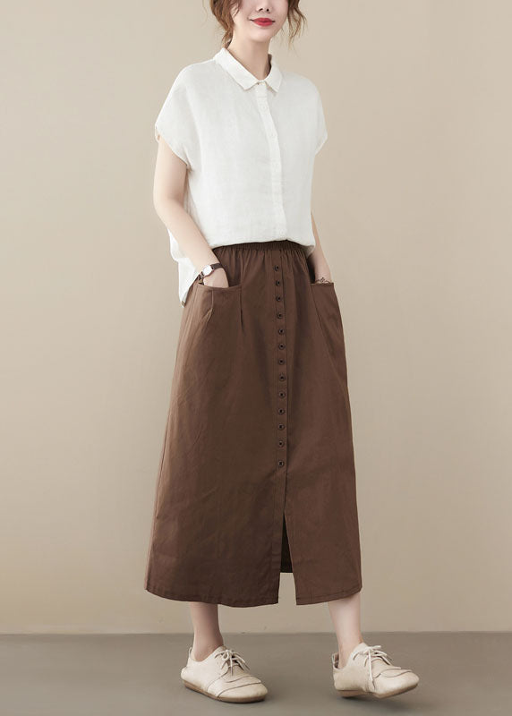 Coffee Oversized Cotton Skirts Buttons Side Open Summer LY1541