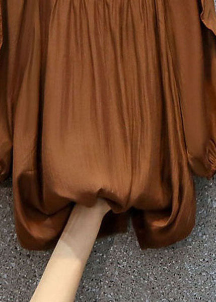 Top en mousseline patchwork couleur café, col rond à volants, été LY0381