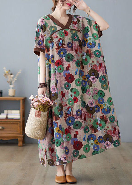 Coffee Patchwork Cotton Robe Dresses Oversized Print Summer LY0912