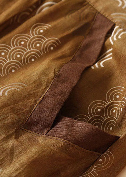 Jupe en lin patchwork imprimé poches café, froissée, été LY0592