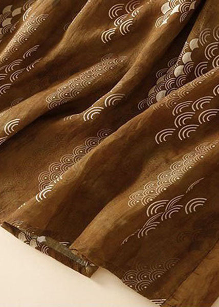 Jupe en lin patchwork imprimé poches café, froissée, été LY0592