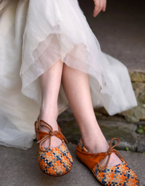 Colorful Woven Comfortable Retro Flat Shoes Ada Fashion