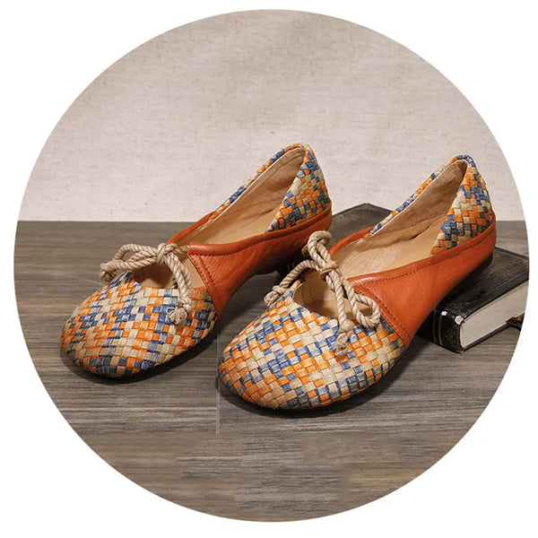 Colorful Woven Comfortable Retro Flat Shoes Ada Fashion
