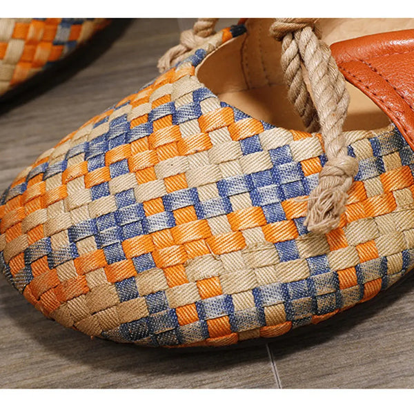 Colorful Woven Comfortable Retro Flat Shoes Ada Fashion