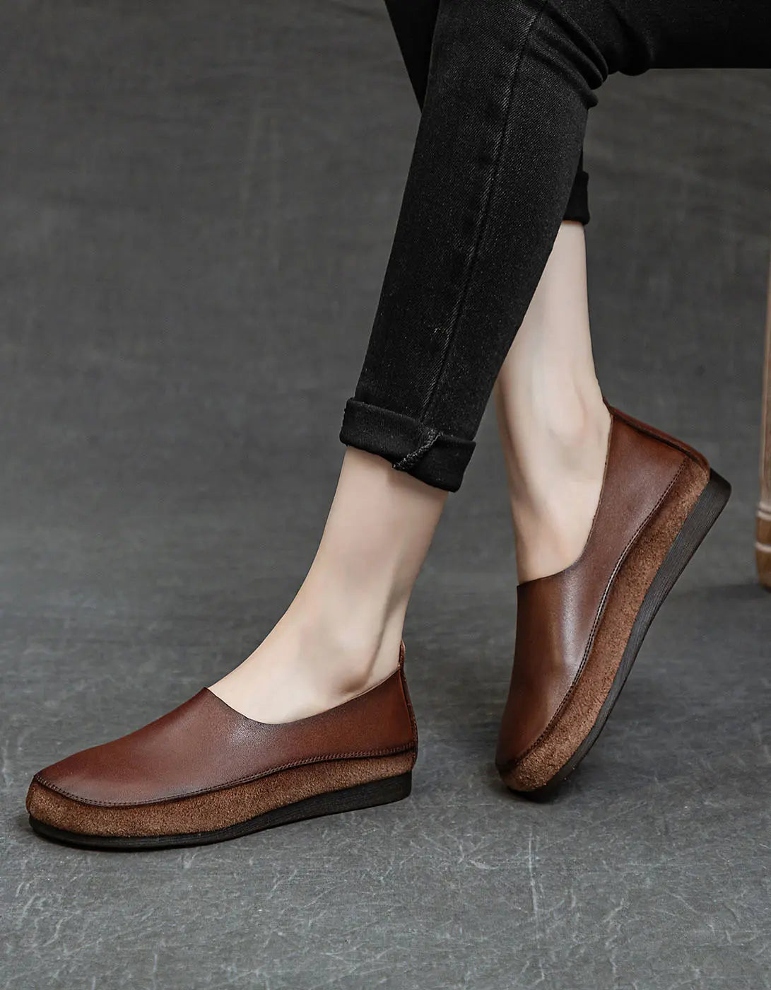 Comfortable Soft Leather Slip-on Retro Flat Shoes 35-41 Ada Fashion