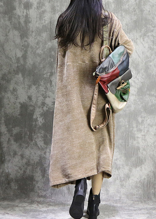 Corduroy Long Sleeve Turtleneck Causal Baggy Maxi Dress Khaki LC0018