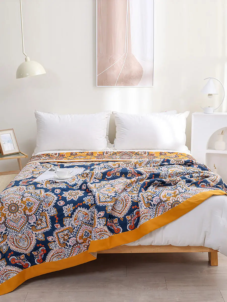 Cotton Flower Jacquard Bedcover Sofa Blanket Ada Fashion
