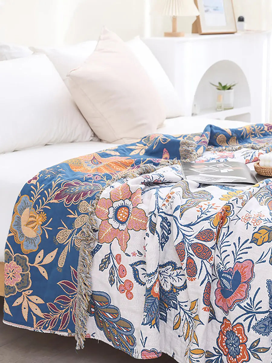 Cotton Flower Jacquard Tassel Bedcover Sofa Blanket Ada Fashion