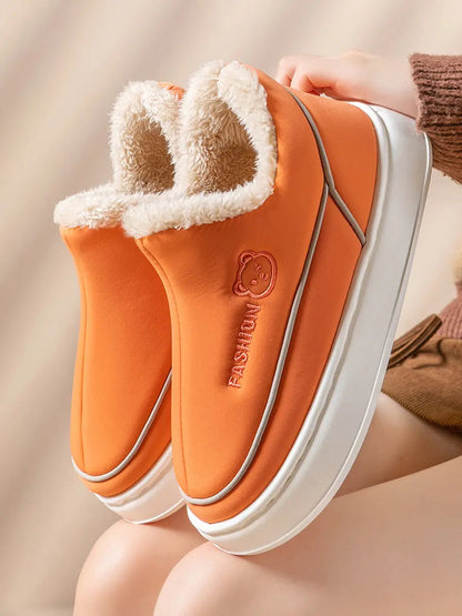 Couple Solid Fleece-lined Indoor Platform Shoes Ada Fashion