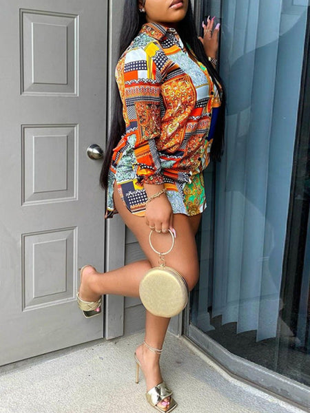 Turndown Collar Mixed Print Shirt BO219