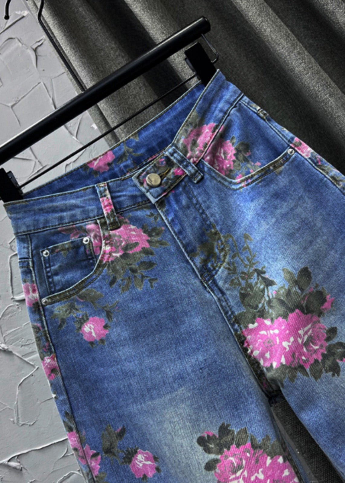 Cute Light Blue Print High Waist Straight Jeans Summer TY1094