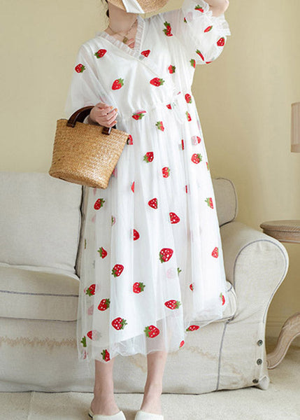 Robe longue d'été en tulle patchwork blanc mignon TI1022