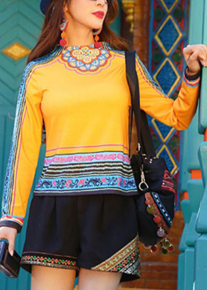 Cute Yellow O-Neck Print Patchwork Top Long Sleeve LY0177