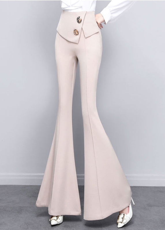 DIY Beige Button Solid High Waist Draping Bell Bottomed Trousers Spring LY0171