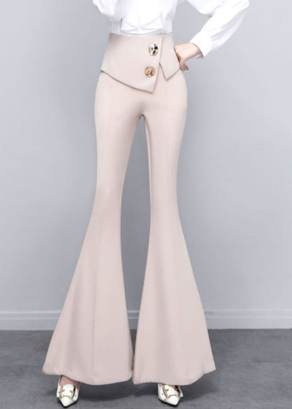 DIY Beige Button Solid High Waist Draping Bell Bottomed Trousers Spring LY0171