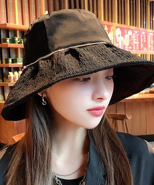 DIY Black Patchwork Pearl Organza Bucket Hat LY503