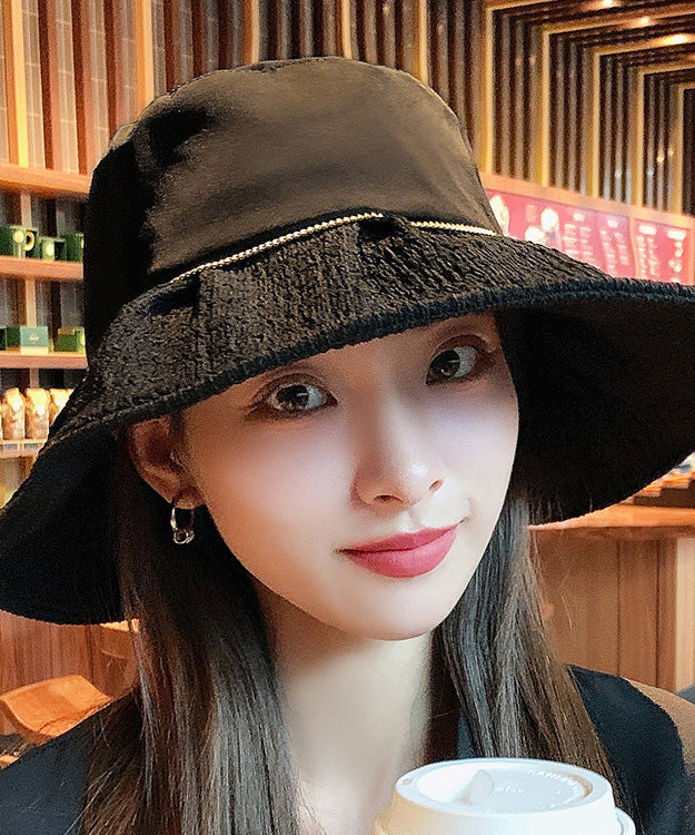 DIY Black Patchwork Pearl Organza Bucket Hat LY503