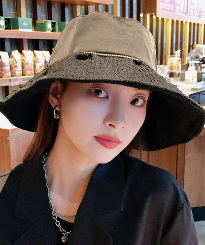 DIY Black Patchwork Pearl Organza Bucket Hat LY503