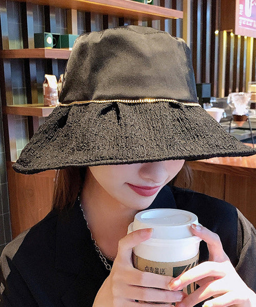 DIY Black Patchwork Pearl Organza Bucket Hat LY503