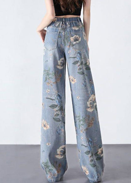 DIY Blue Print Zippered Long Straight Jeans TY1059