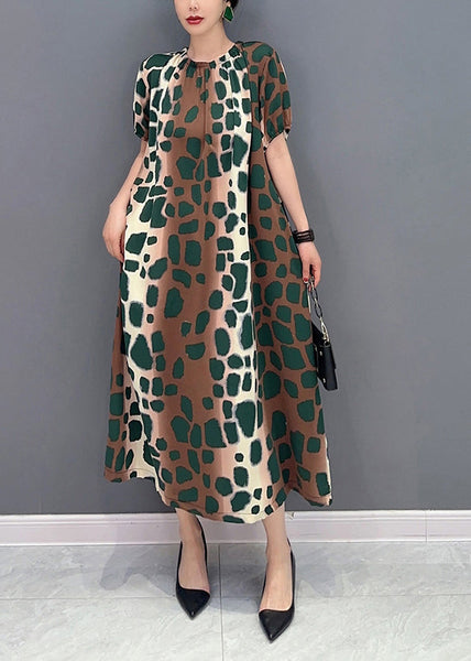 DIY Cinched Oversized Leopard Print Cotton A Line Dress Summer LY0566