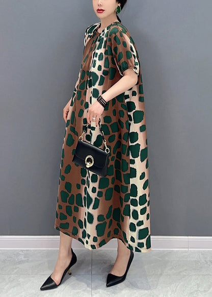 DIY Cinched Oversized Leopard Print Cotton A Line Dress Summer LY0566