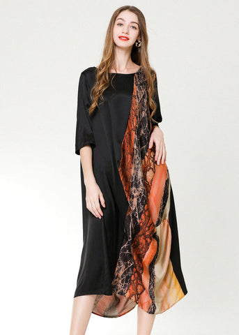 DIY Colorblock Asymmetrical Patchwork Print Chiffon Party Dress Summer LY0329