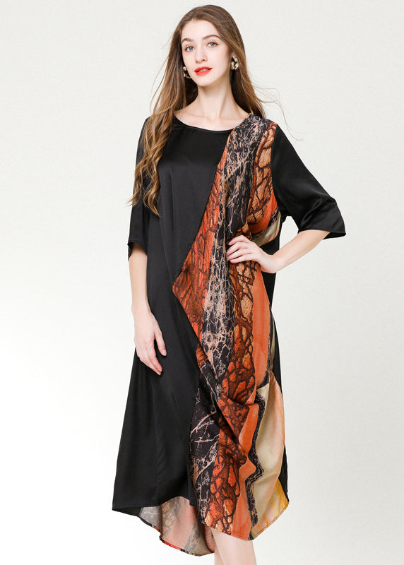DIY Colorblock Asymmetrical Patchwork Print Chiffon Party Dress Summer LY0329