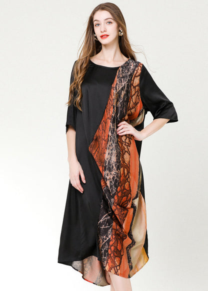 DIY Colorblock Asymmetrical Patchwork Print Chiffon Party Dress Summer LY0329