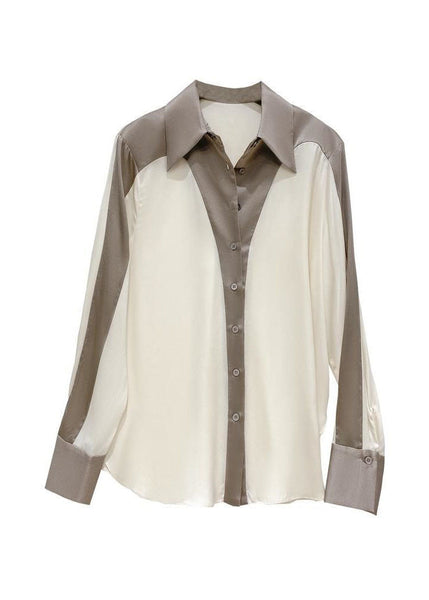 DIY Colorblock Peter Pan Collar Patchwork Silk Shirt Spring LY0350