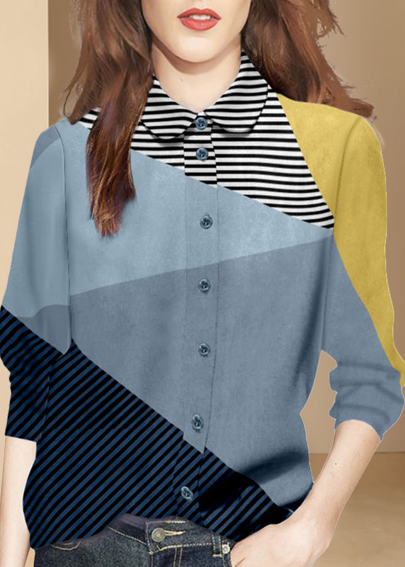DIY Colorblock Peter Pan Collar Patchwork Striped Cotton Top Spring LY0310