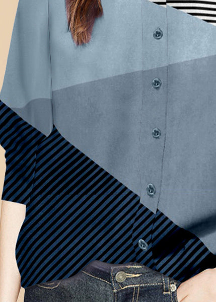 DIY Colorblock Peter Pan Collar Patchwork Striped Cotton Top Spring LY0310